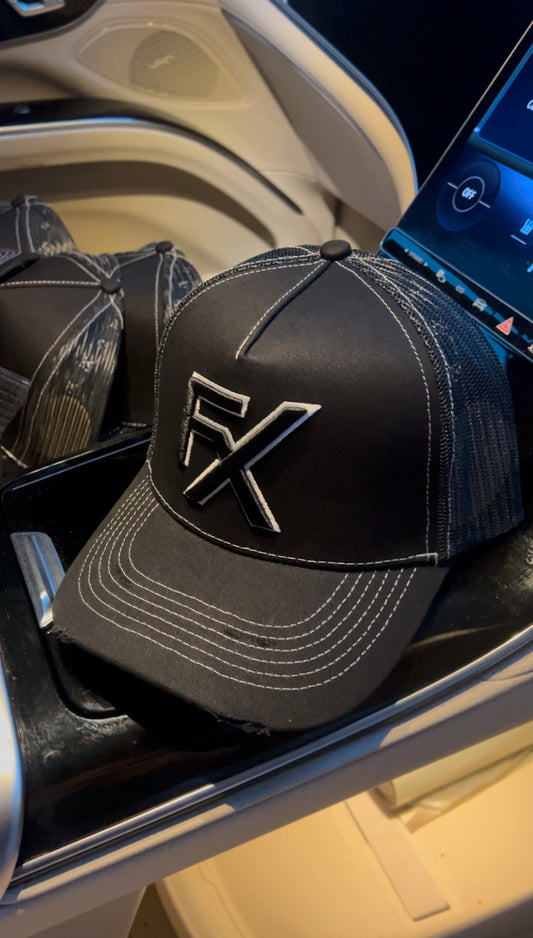 Flux Black x White Thread Trucker Hat