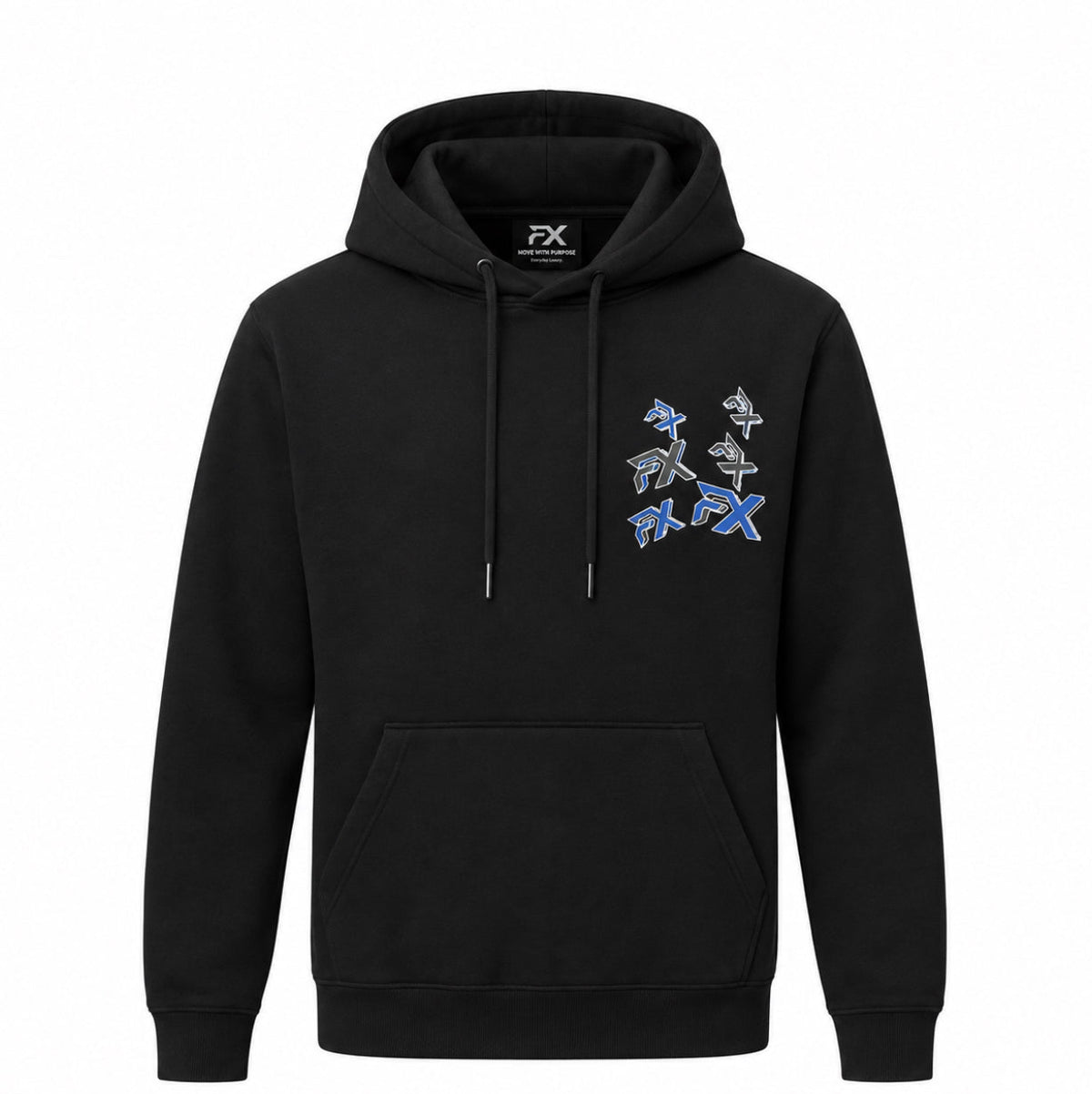 BLACK/BLUE FX JUMBLED LOGO HOODIE