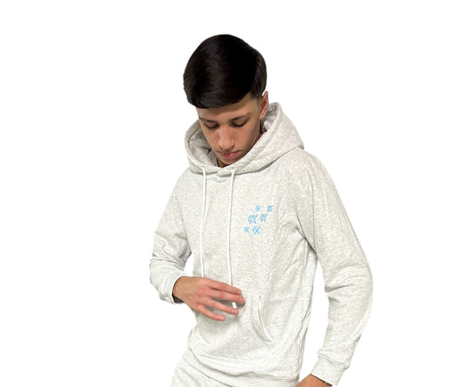 Grey & Baby Blue FX Cotton Hoodie