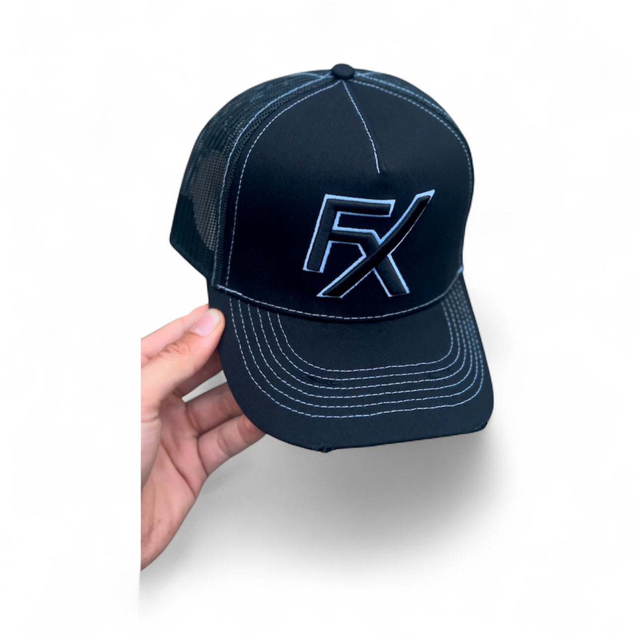 Flux Black x White Thread Trucker Hat