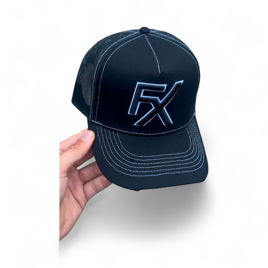 Flux Black x White Thread Trucker Hat
